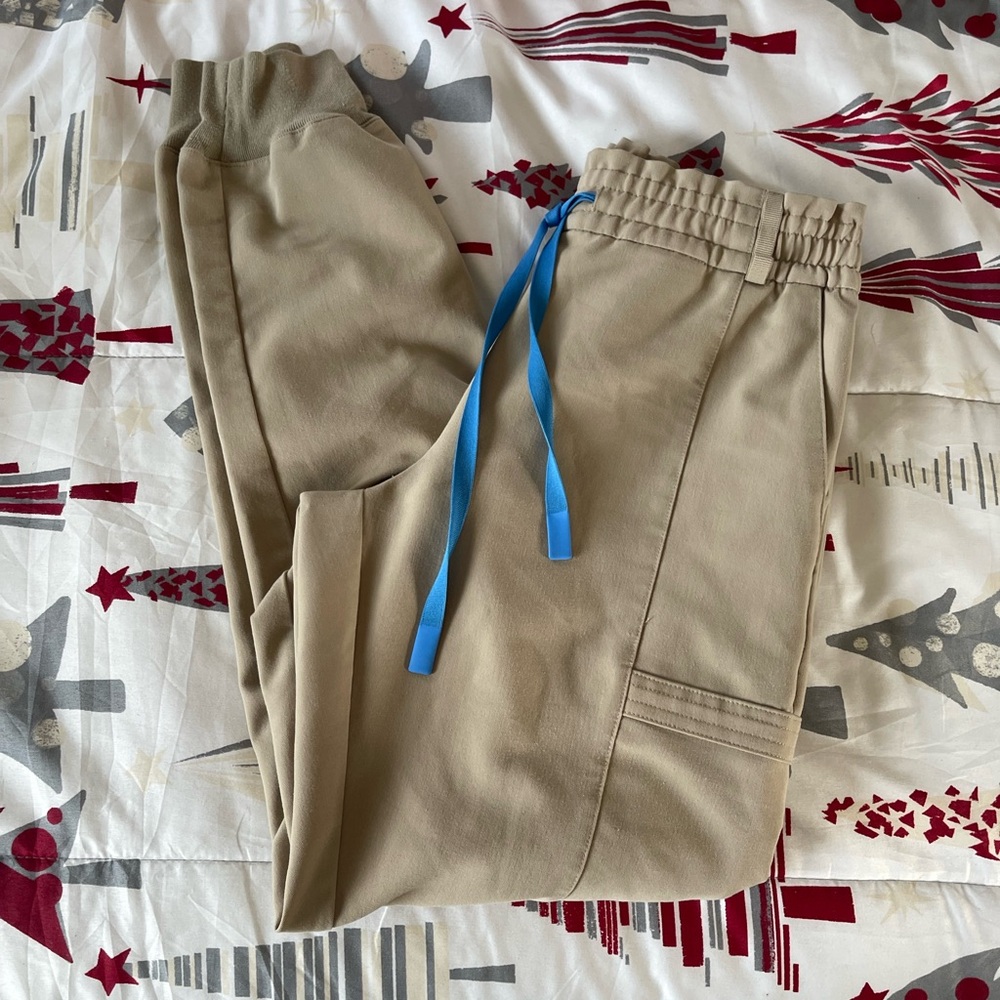 Figs women’s Beige Joggers with Blue Drawstring